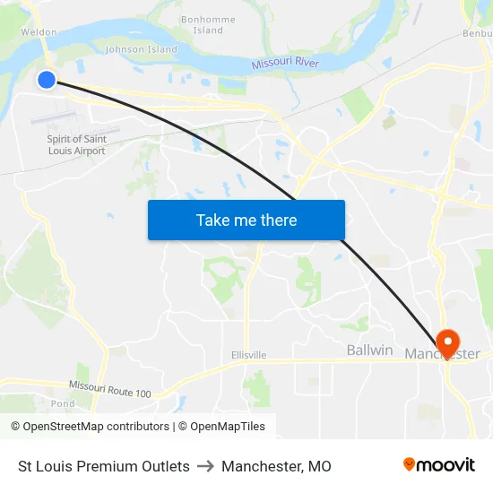 St Louis Premium Outlets to Manchester, MO map