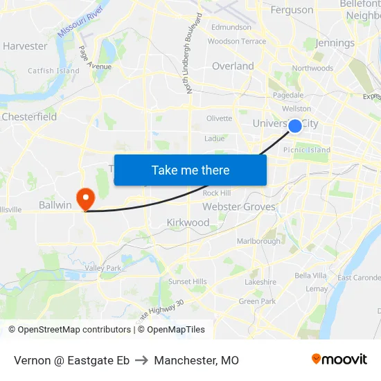 Vernon @ Eastgate Eb to Manchester, MO map