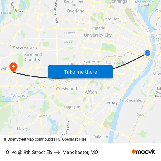 Olive @ 9th Street Eb to Manchester, MO map