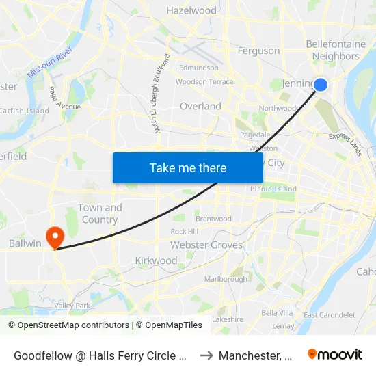 Goodfellow @ Halls Ferry Circle Wb to Manchester, MO map