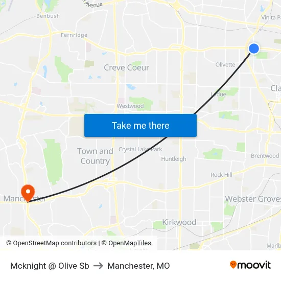 Mcknight @ Olive Sb to Manchester, MO map