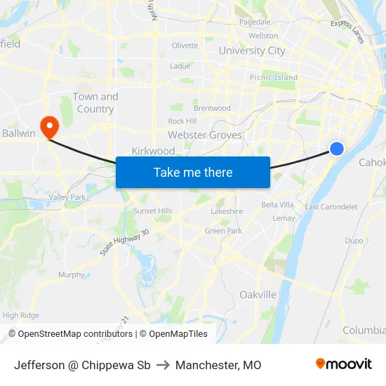 Jefferson @ Chippewa Sb to Manchester, MO map