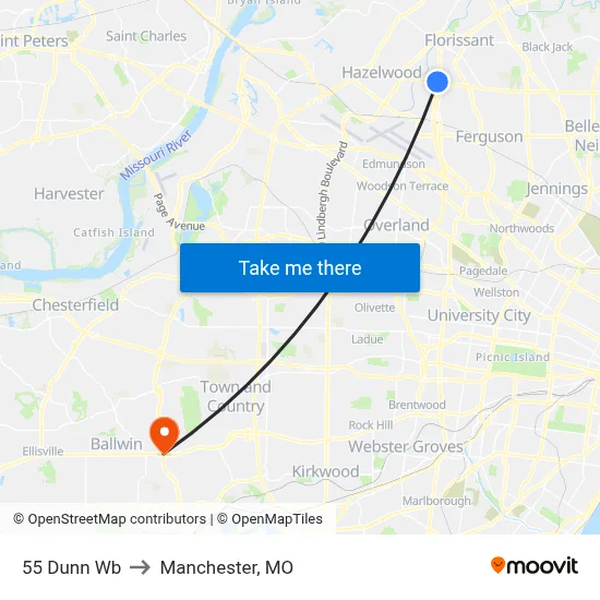 55 Dunn Wb to Manchester, MO map