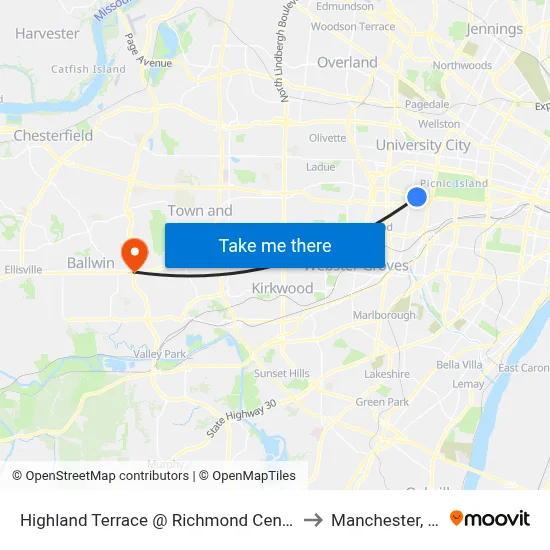 Highland Terrace @ Richmond Center Sb to Manchester, MO map