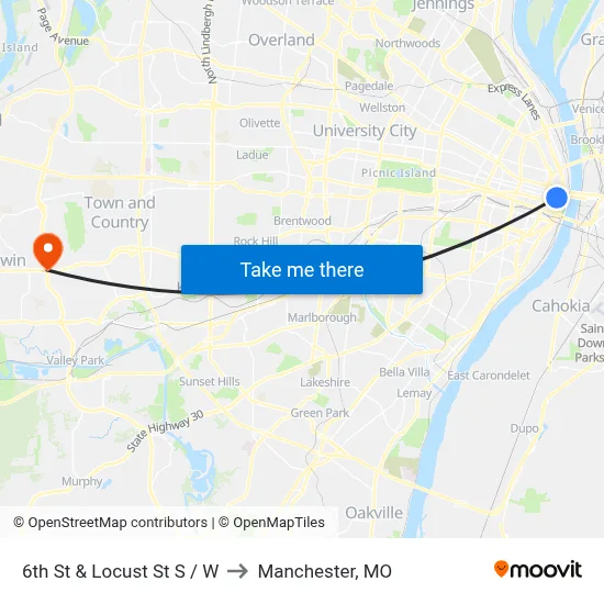 6th St & Locust St S / W to Manchester, MO map