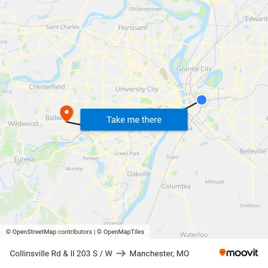 Collinsville Rd & Il 203 SW to Manchester, MO map