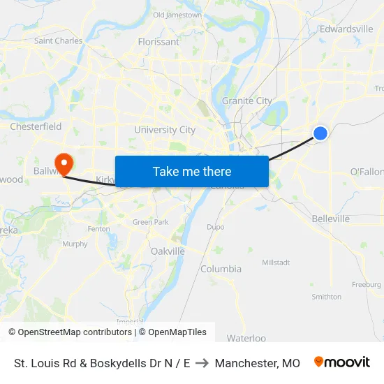 St. Louis Rd & Boskydells Dr NE to Manchester, MO map