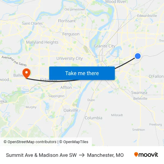 Summit Ave & Madison Ave SW to Manchester, MO map