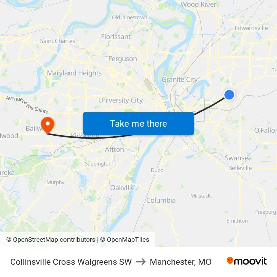 Collinsville Cross Walgreens SW to Manchester, MO map