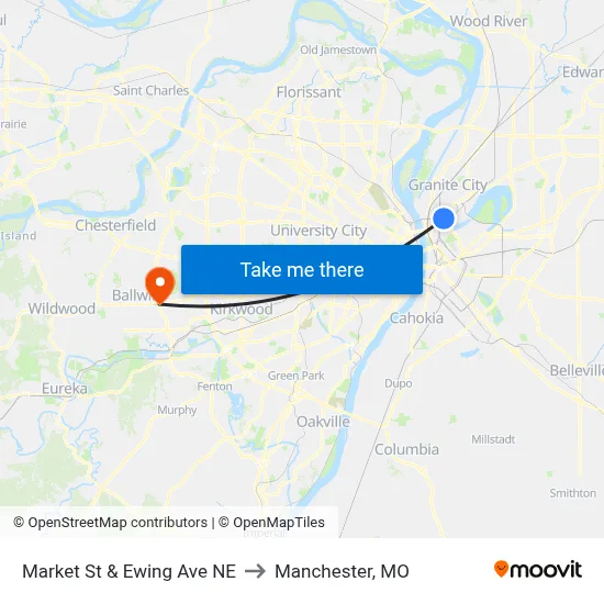 Market St & Ewing Ave NE to Manchester, MO map