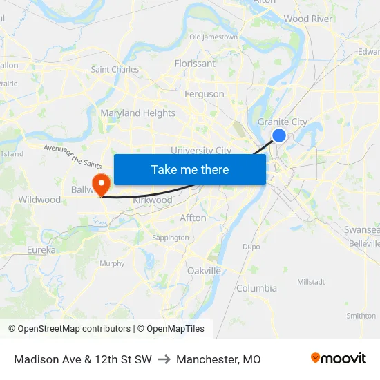 Madison Ave & 12th St SW to Manchester, MO map