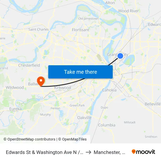 Edwards St & Washington Ave N / E to Manchester, MO map