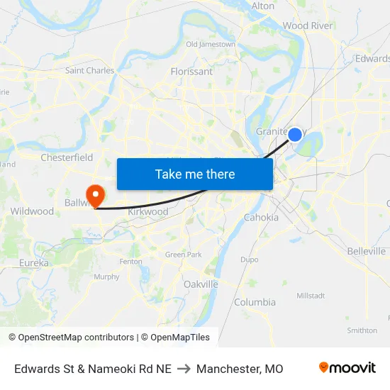 Edwards St & Nameoki Rd NE to Manchester, MO map