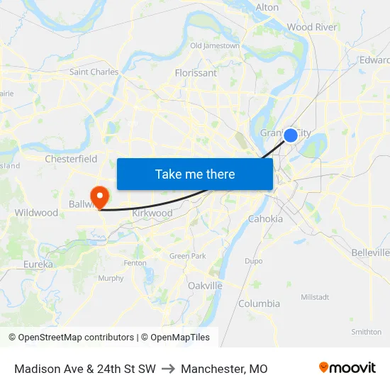 Madison Ave & 24th St SW to Manchester, MO map