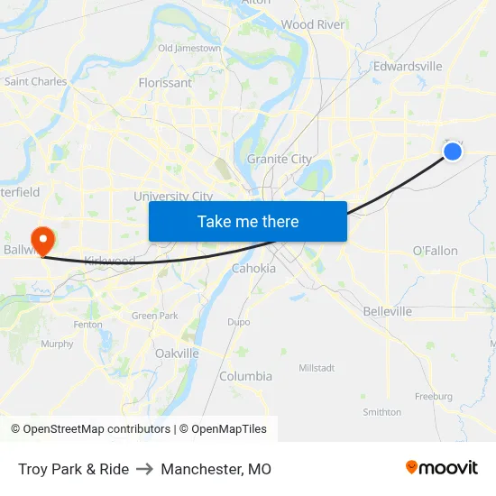 Troy Park & Ride to Manchester, MO map