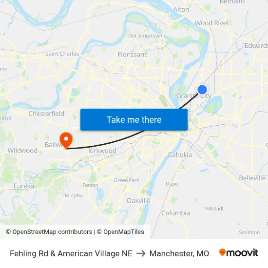 Fehling Rd & American Village NE to Manchester, MO map