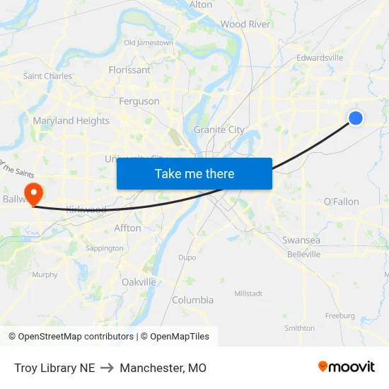 Troy Library NE to Manchester, MO map