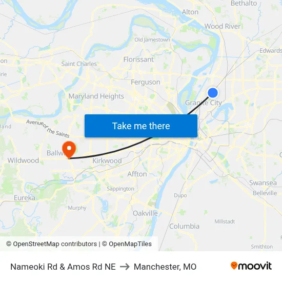 Nameoki Rd & Amos Rd NE to Manchester, MO map
