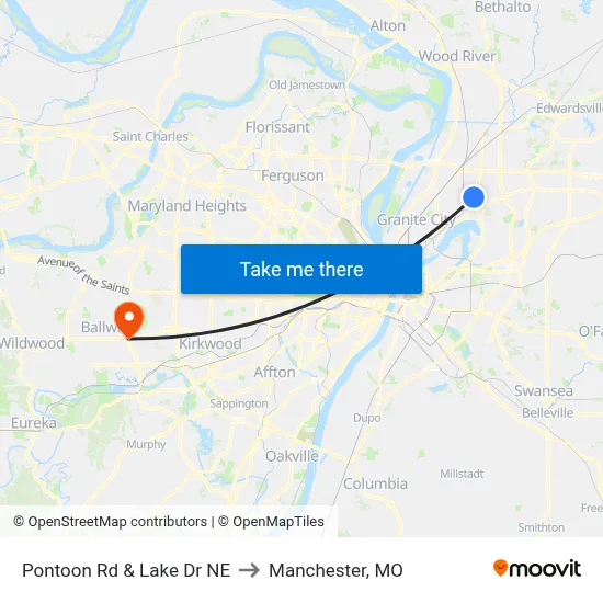 Pontoon Rd & Lake Dr NE to Manchester, MO map