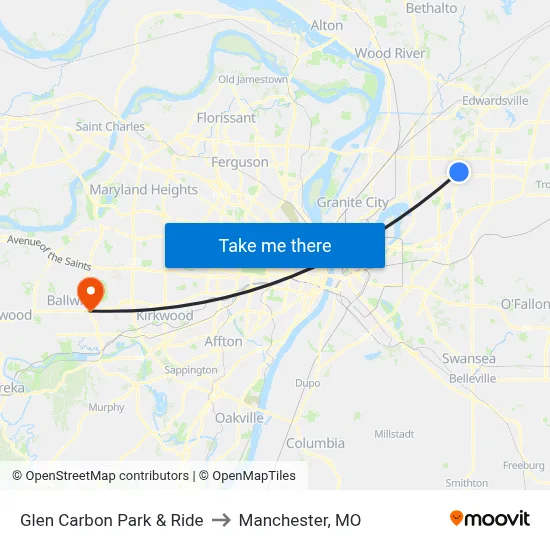 Glen Carbon Park & Ride to Manchester, MO map