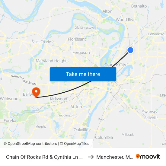 Chain Of Rocks Rd & Cynthia Ln NE to Manchester, MO map