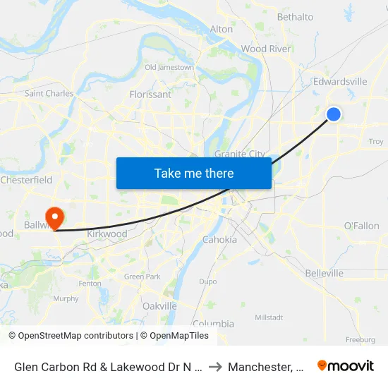 Glen Carbon Rd & Lakewood Dr NE to Manchester, MO map