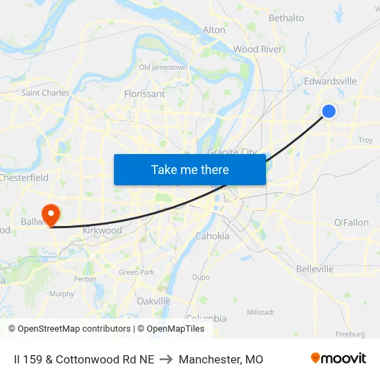 Il 159 & Cottonwood Rd NE to Manchester, MO map