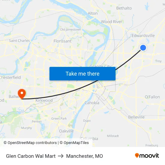Glen Carbon Wal Mart to Manchester, MO map