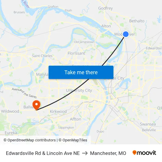 Edwardsville Rd & Lincoln Ave NE to Manchester, MO map