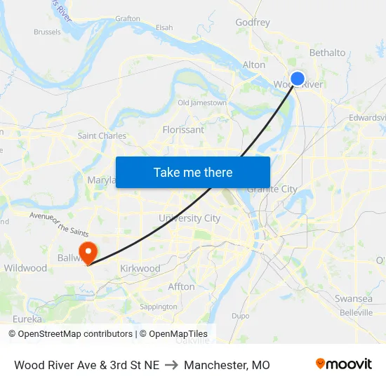 Wood River Ave & 3rd St NE to Manchester, MO map