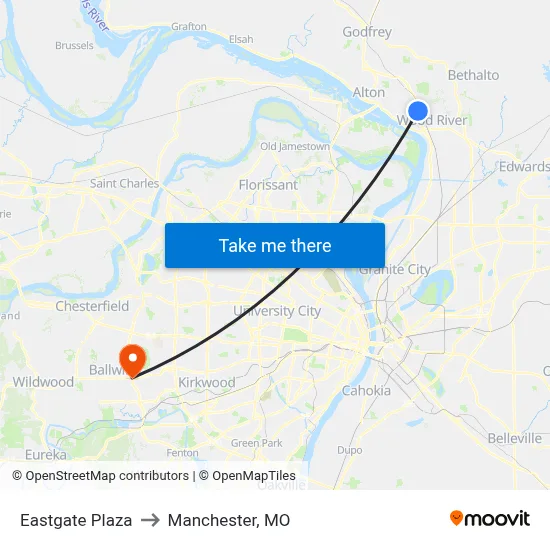 Eastgate Plaza to Manchester, MO map