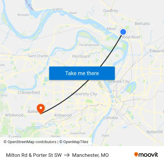 Milton Rd & Porter St SW to Manchester, MO map