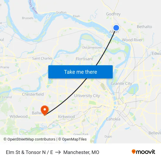 Elm St & Tonsor N / E to Manchester, MO map