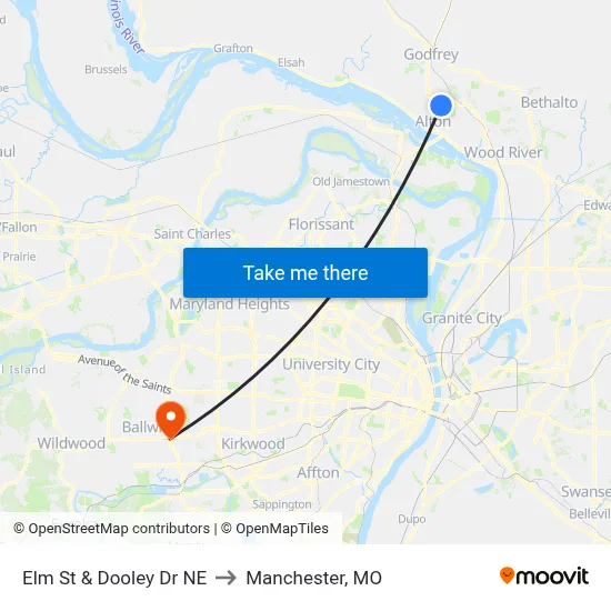 Elm St & Dooley Dr NE to Manchester, MO map
