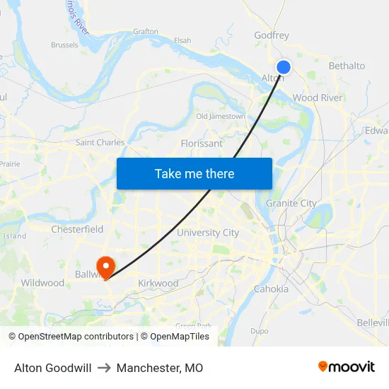 Alton Goodwill to Manchester, MO map