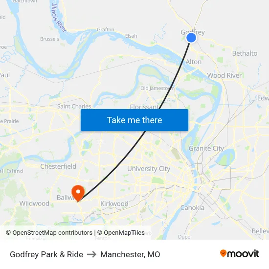 Godfrey Park & Ride to Manchester, MO map