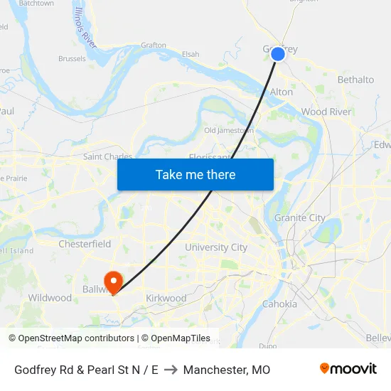 Godfrey Rd & Pearl St N / E to Manchester, MO map