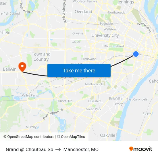 Grand @ Chouteau Sb to Manchester, MO map