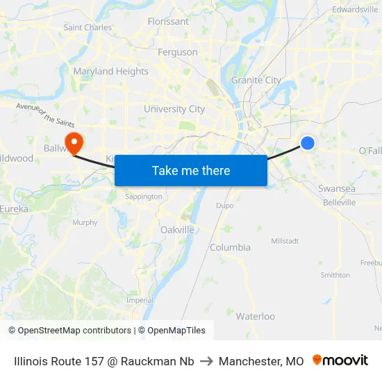 Illinois Route 157 @ Rauckman Nb to Manchester, MO map