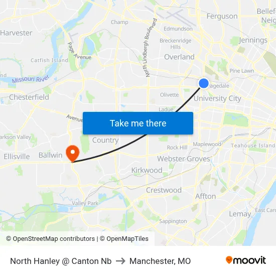 North Hanley @ Canton Nb to Manchester, MO map