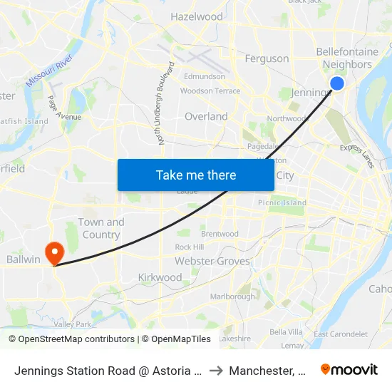 Jennings Station Road @ Astoria Eb to Manchester, MO map