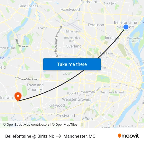 Bellefontaine @ Biritz Nb to Manchester, MO map
