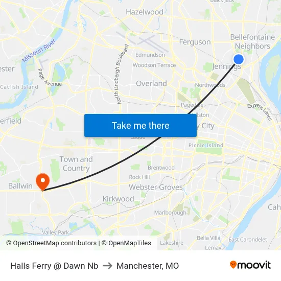 Halls Ferry @ Dawn Nb to Manchester, MO map