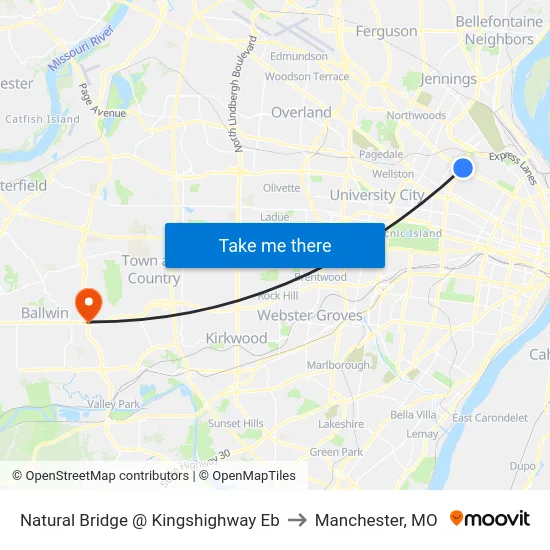 Natural Bridge @ Kingshighway Eb to Manchester, MO map