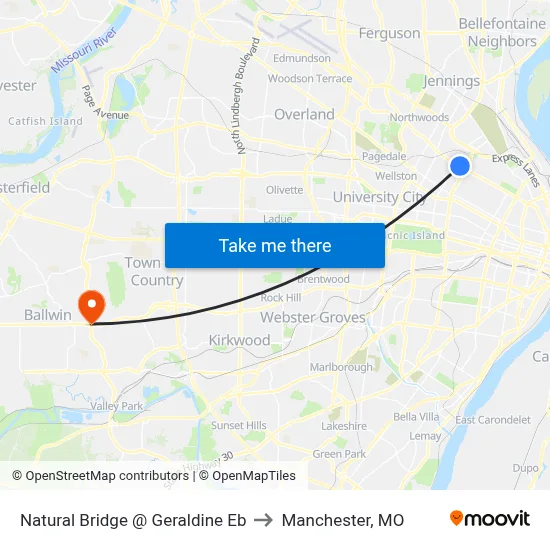 Natural Bridge @ Geraldine Eb to Manchester, MO map
