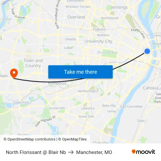 North Florissant @ Blair Nb to Manchester, MO map