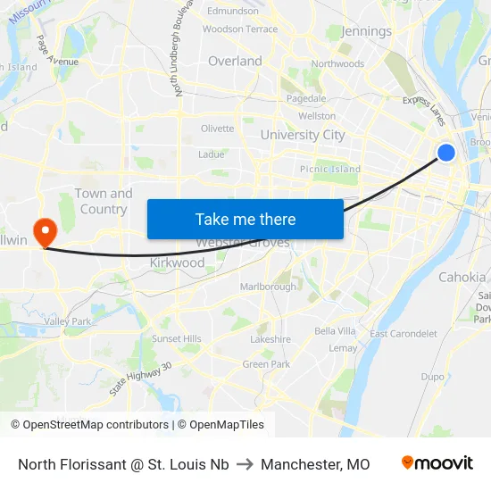 North Florissant @ St. Louis Nb to Manchester, MO map