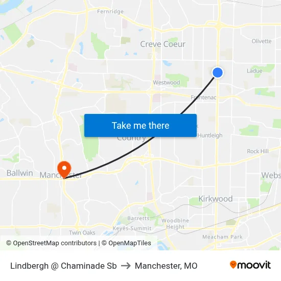 Lindbergh @ Chaminade Sb to Manchester, MO map