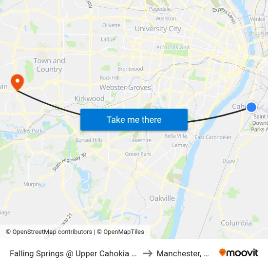 Falling Springs @ Upper Cahokia Nb to Manchester, MO map