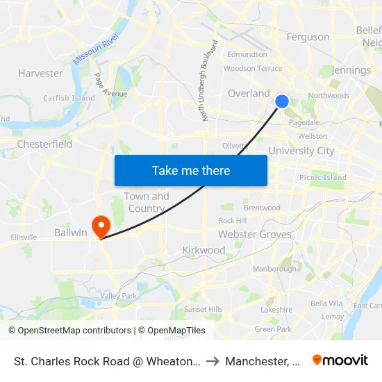 St. Charles Rock Road @ Wheaton Eb to Manchester, MO map